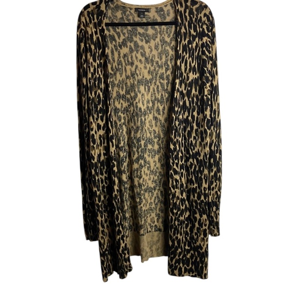 Halogen Size 1X Cheetah Print Open Front Cardigan Sweater Linen Blend Longlined - Picture 1 of 6